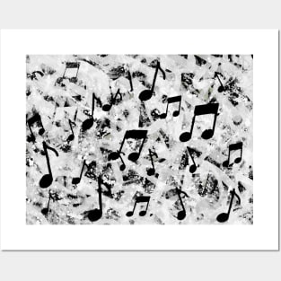 Black and Gray Watercolor Music Note Silhouettes Posters and Art